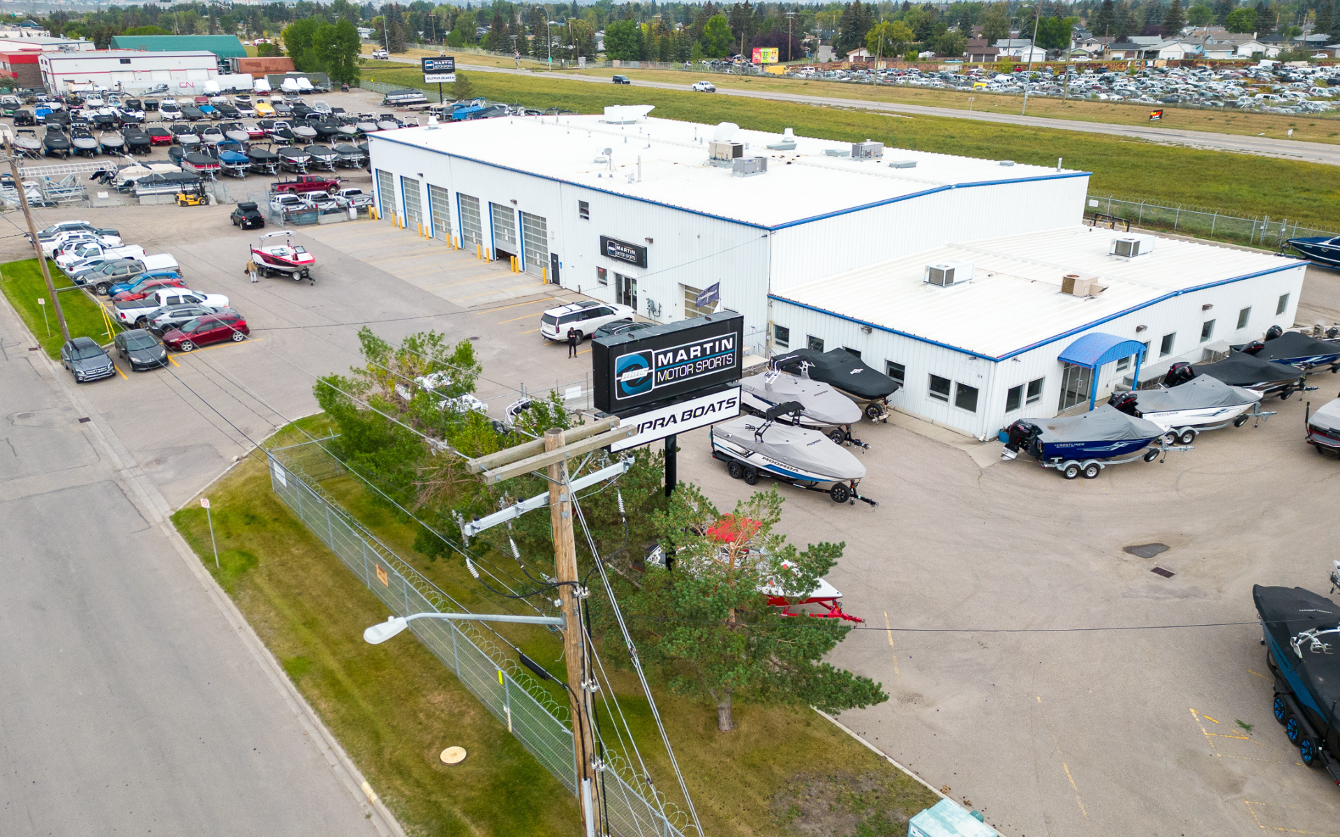 Aerial view of Martin Motor Sports facility in Calgary