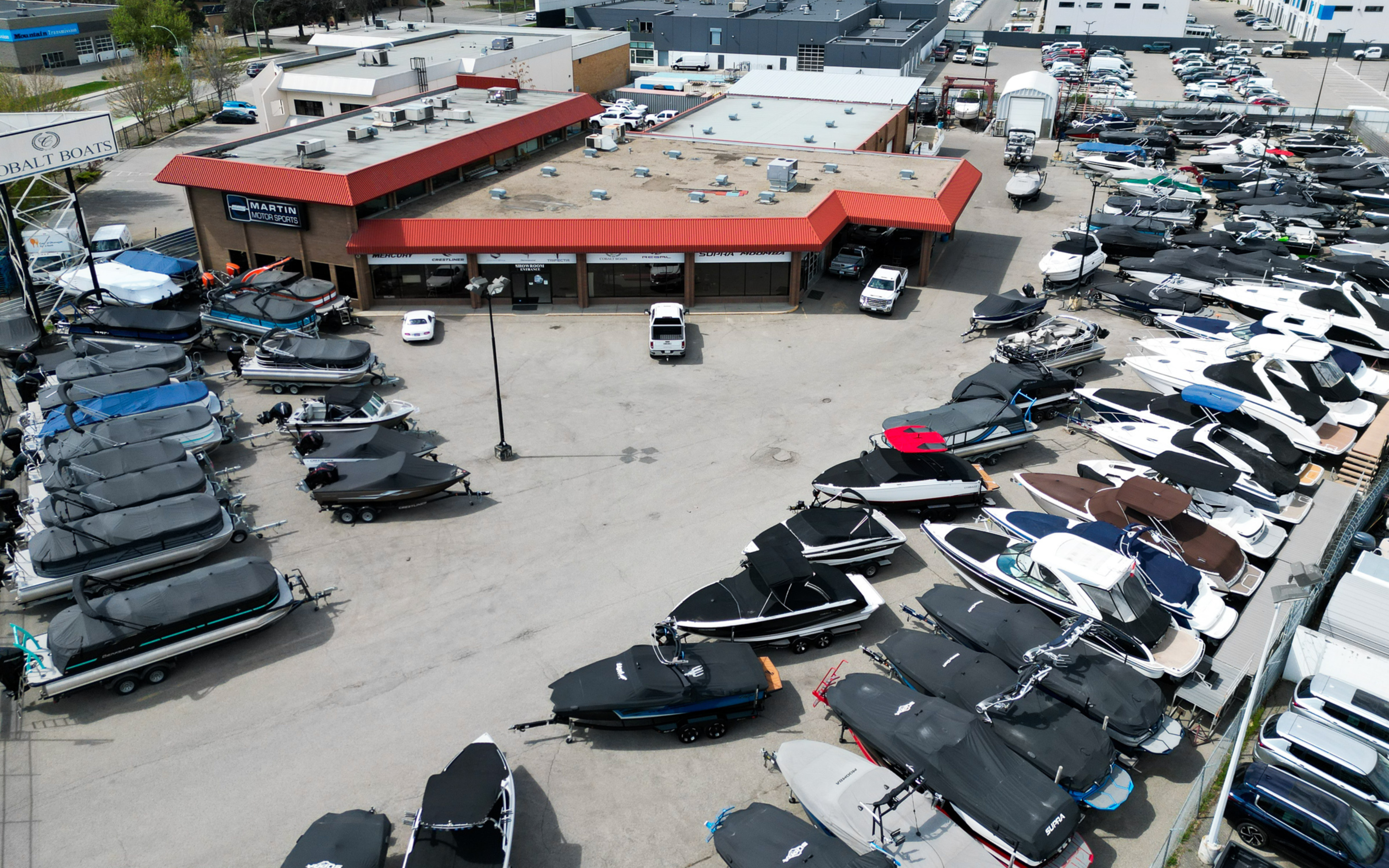 Aerial view of Martin Motor Sports facility in Kelowna