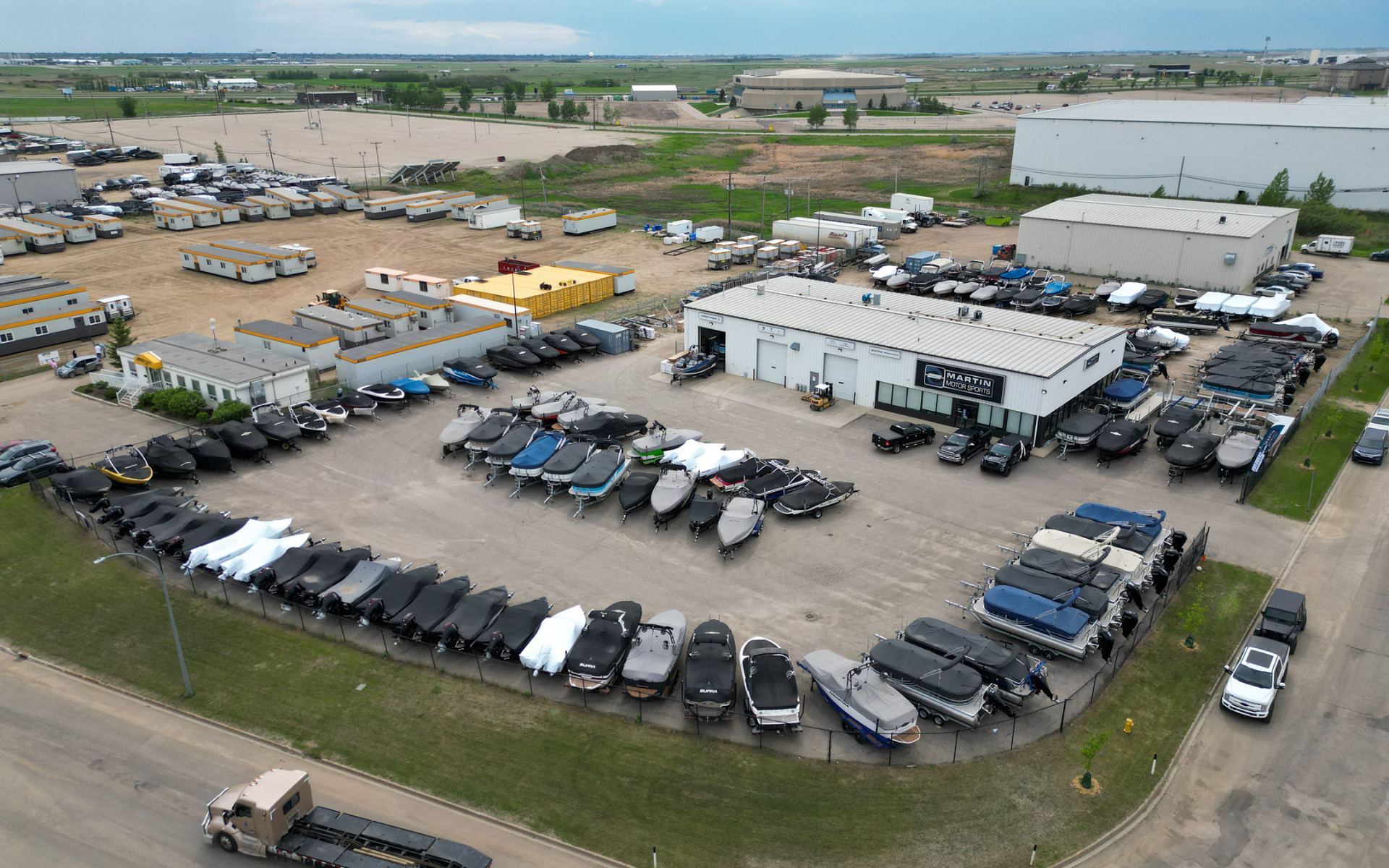 Aerial view of Martin Motor Sports facility in Saskatoon